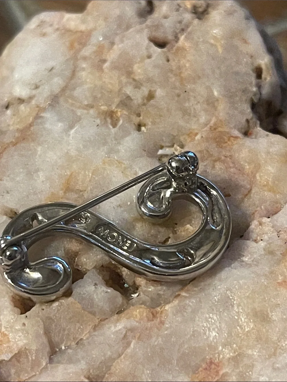 Monet Silver-Tone 'S' Brooch with Clear Crystals